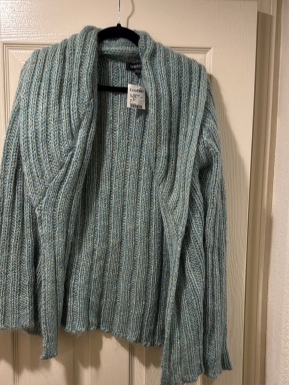 bebe Green Ribbed Open Front Cardigan Sweater Size L NWT